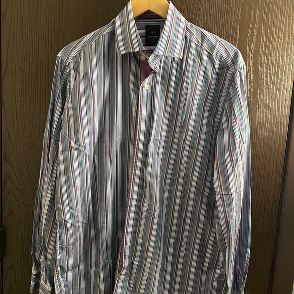 Tailorbyrd Men's Casual Striped Button Down Shirt - Blue and Pink - Picture 2 of 2